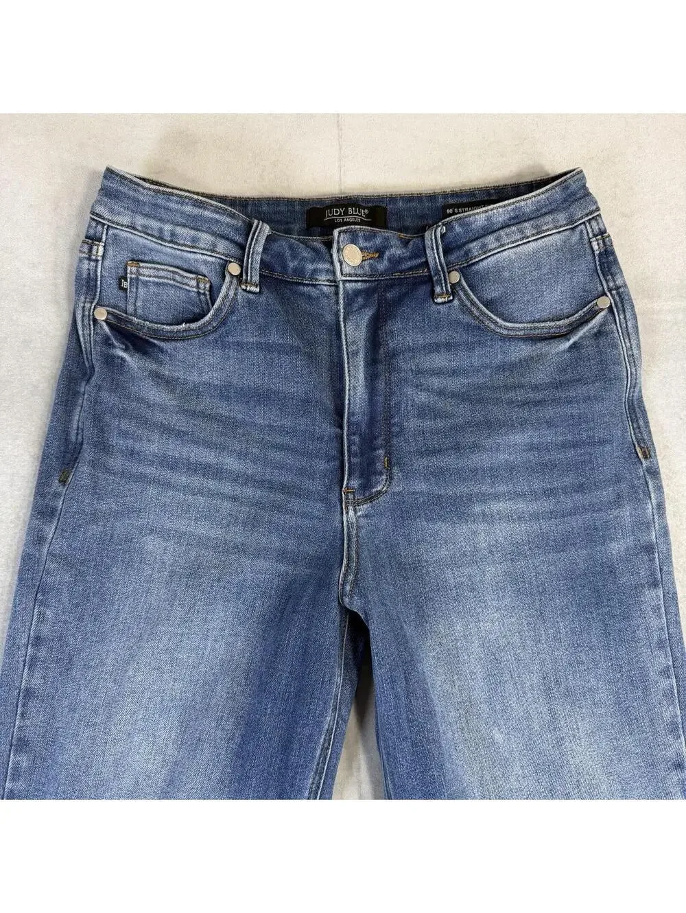 Judy Blue 90s Straight Jeans Womens 11/30 Blue Medium Wash Distressed Stretch - Picture 2 of 9